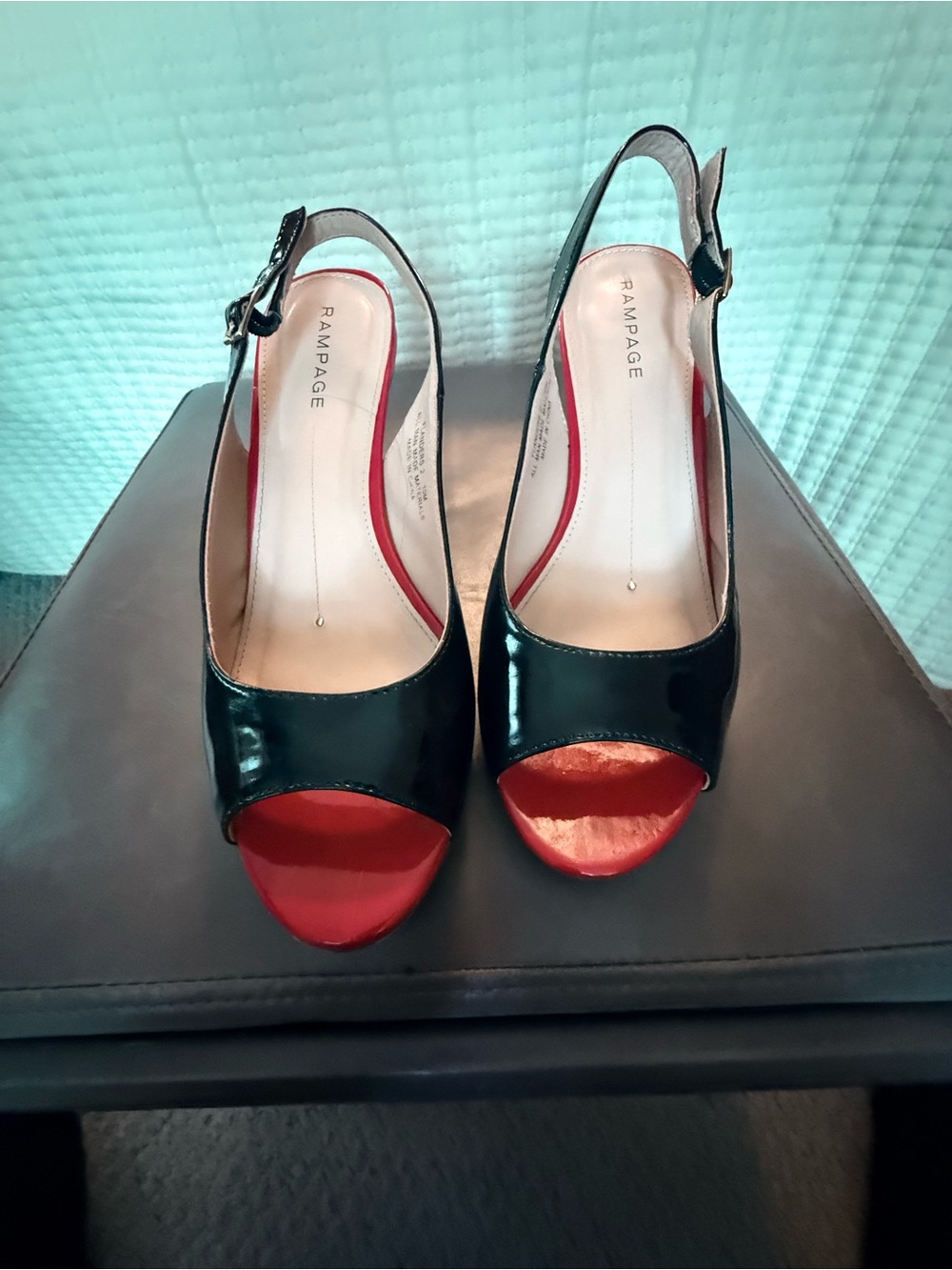 Rampage Black Patent Slingback Heels with Red Peep Toe